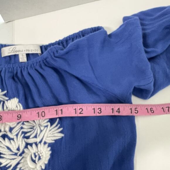 Lovers + Friends Carmella Embroidered Romper Size Small Blue Pockets - Picture 12 of 13